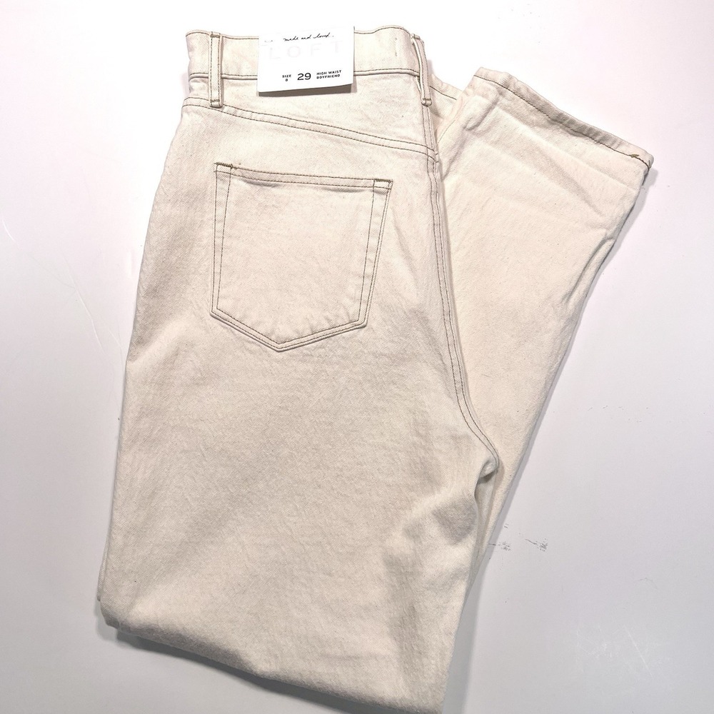 LOFT High Rise Boyfriend Jean Cream Off White Size 8 New With Tag‎